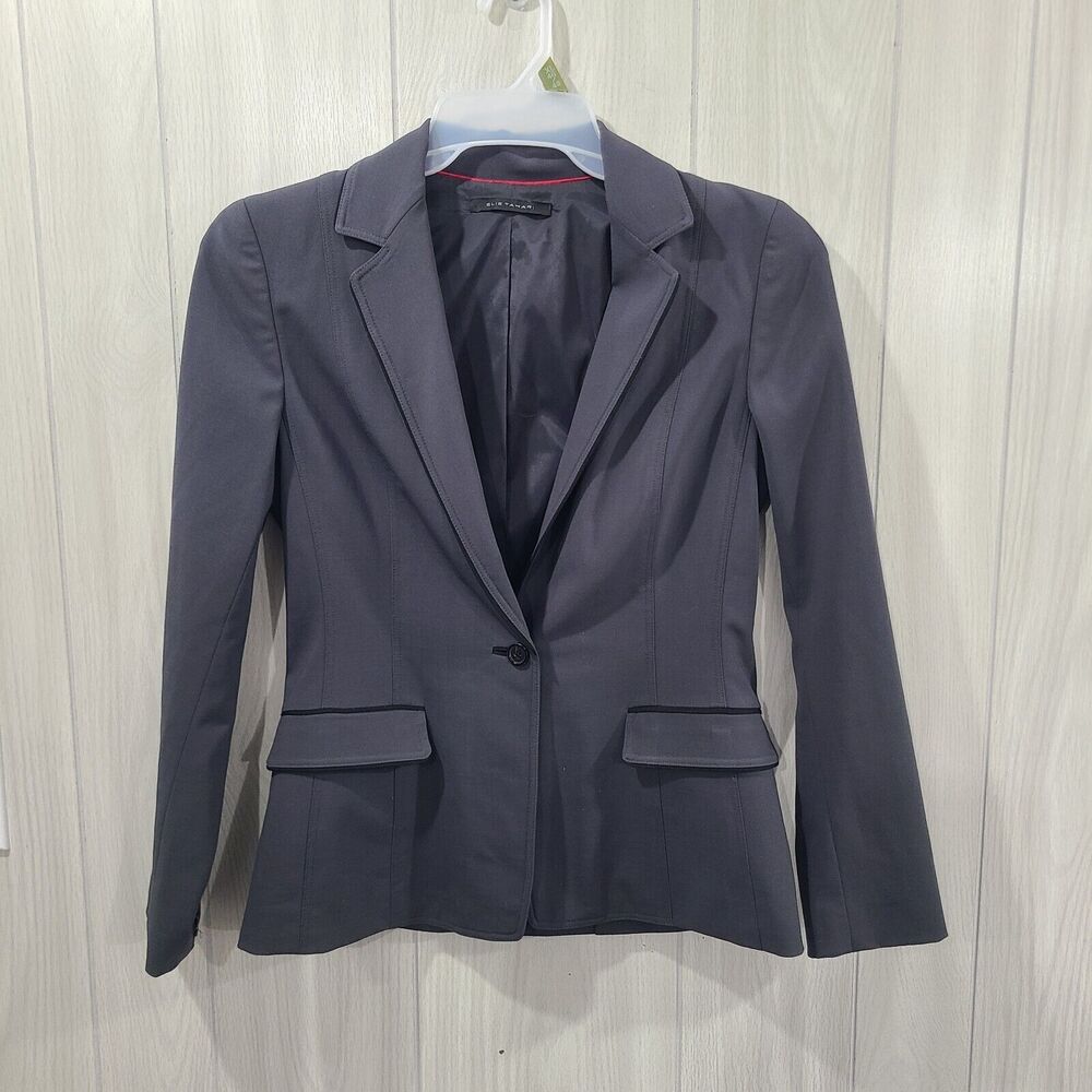 Elie Tahari Blazer Jacket Women's Gray Single Button Peak Lap Office Church